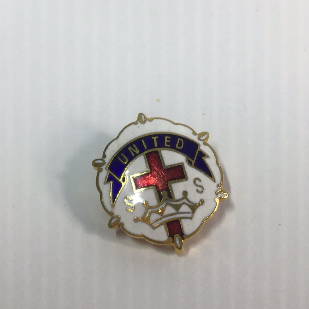 United Church Sunday School Cross and Crown Pin vintage 1970s attendance pin